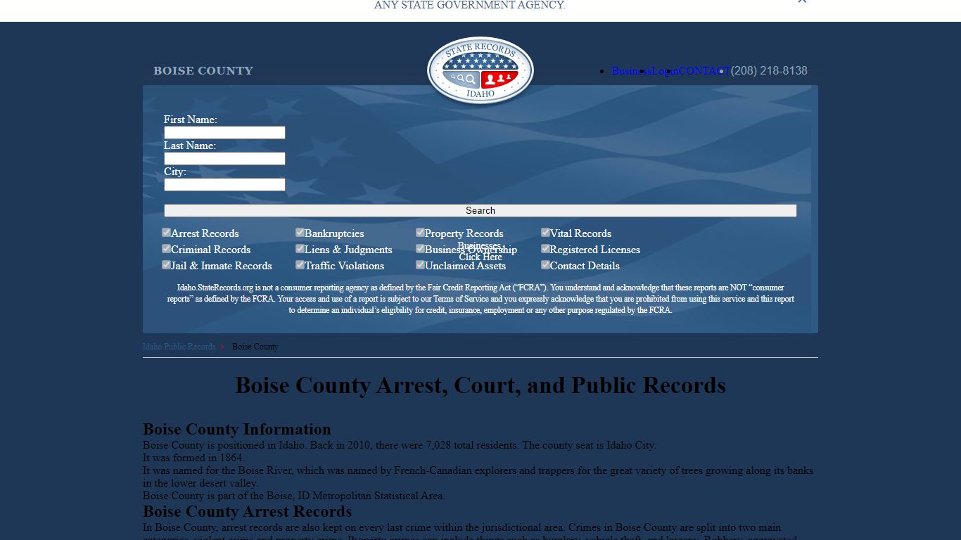 Boise County Arrest, Court, and Public Records