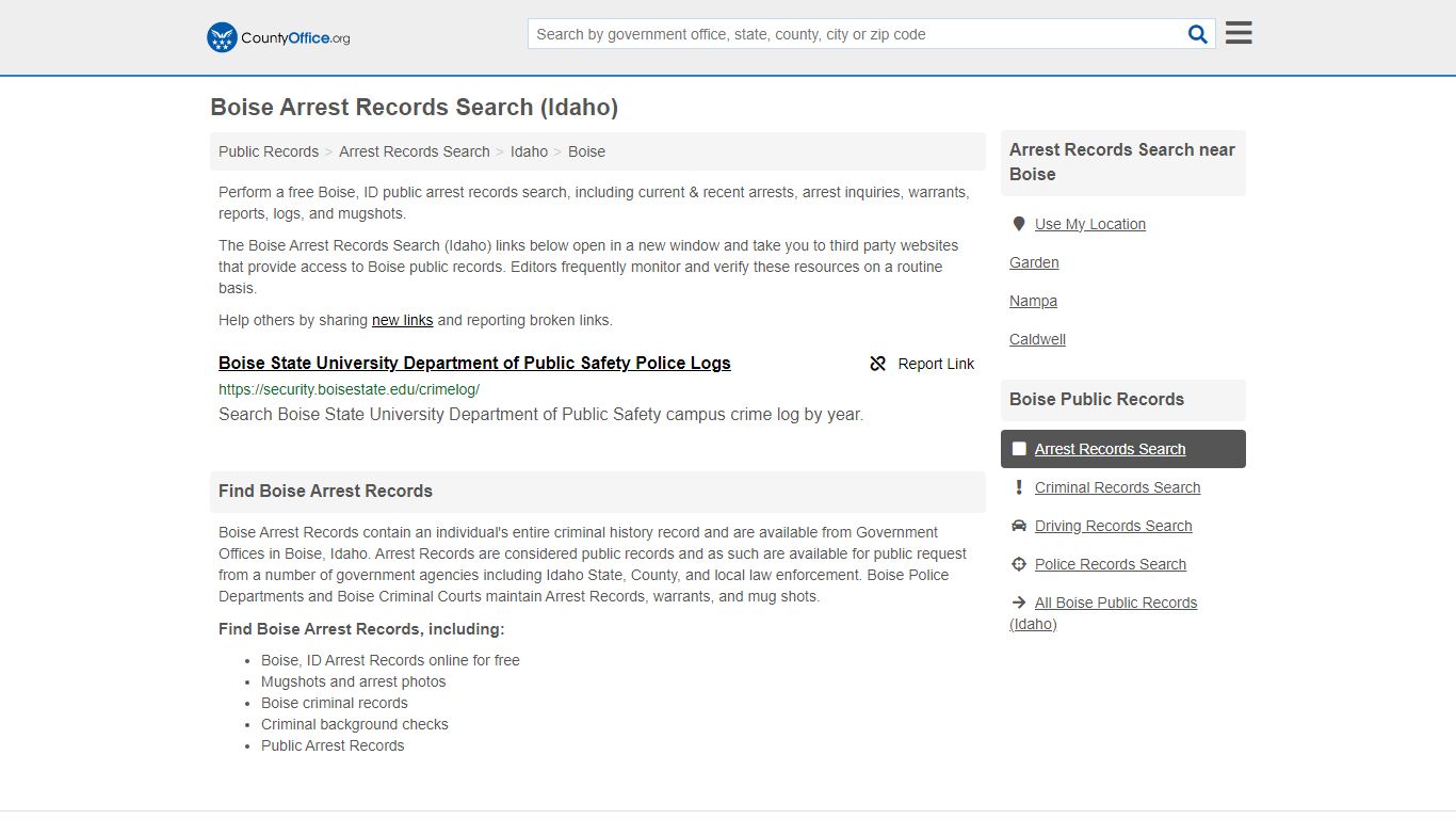 Arrest Records Search - Boise, ID (Arrests & Mugshots) - County Office